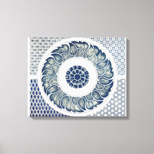 Blue White Floral Chinese Round Canvas Print