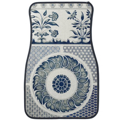 Blue White Floral Chinese Round Car Floor Mat