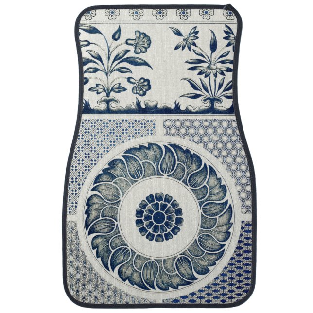 Blue White Floral Chinese Round Car Floor Mat (Front)
