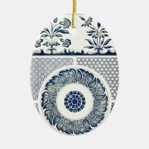 Blue White Floral Chinese Round Ceramic Ornament