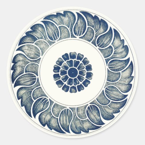 Blue White Floral Chinese Round Classic Round Sticker