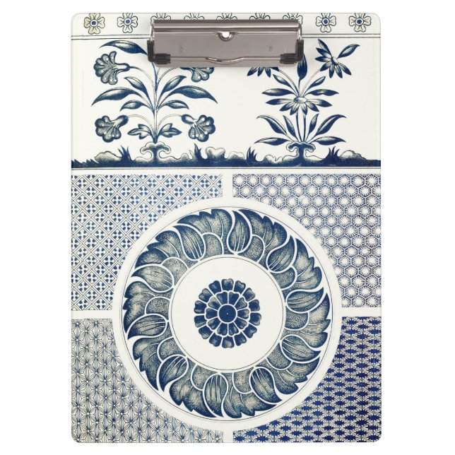 Blue White Floral Chinese Round Clipboard (Front)