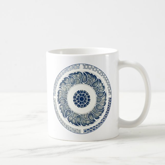 Blue White Floral Chinese Round Coffee Mug (Right)