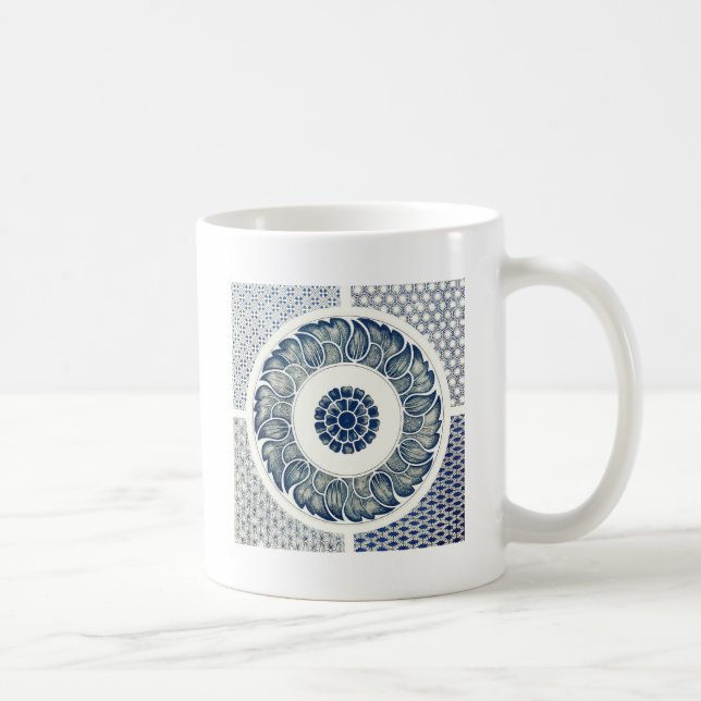 Blue White Floral Chinese Round Coffee Mug (Right)