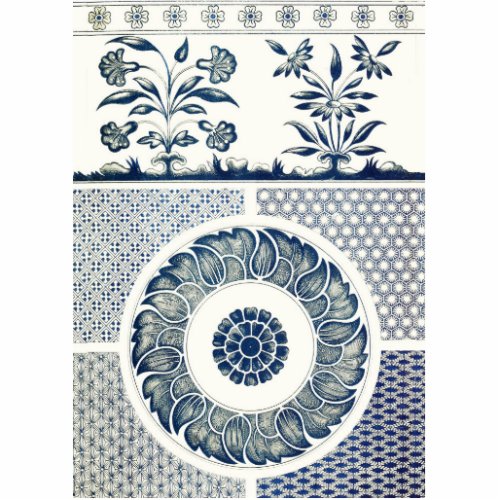 Blue White Floral Chinese Round Cutout