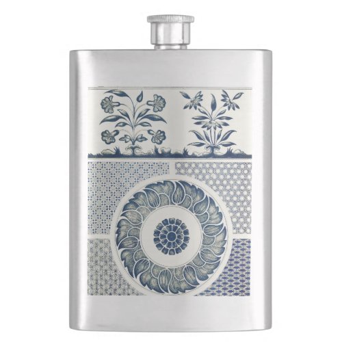 Blue White Floral Chinese Round Flask