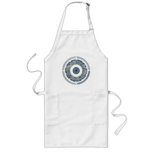 Blue White Floral Chinese Round Long Apron