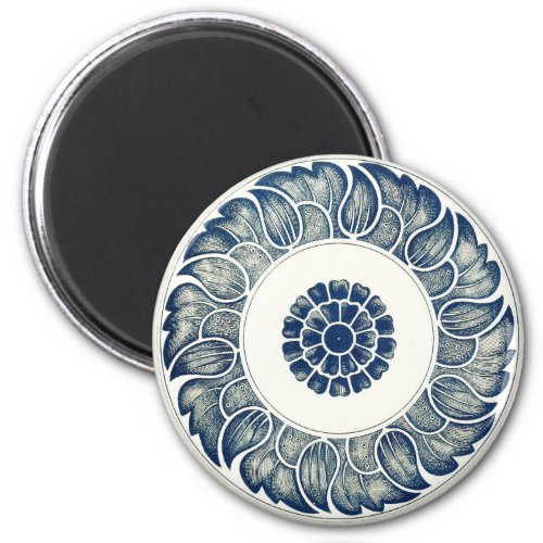 Blue White Floral Chinese Round Magnet