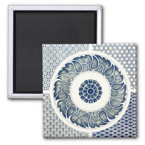 Blue White Floral Chinese Round Magnet