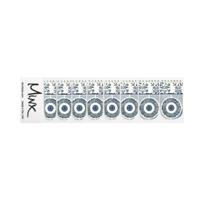 Blue White Floral Chinese Round Minx Nail Wraps (Right Hand)
