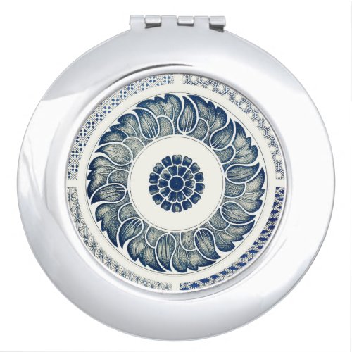 Blue White Floral Chinese Round Mirror For Makeup