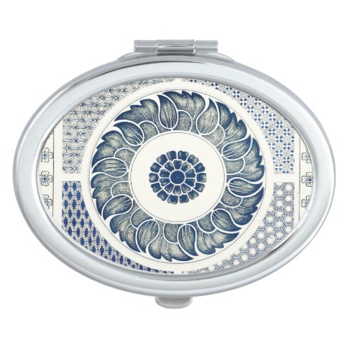 Blue White Floral Chinese Round Mirror For Makeup