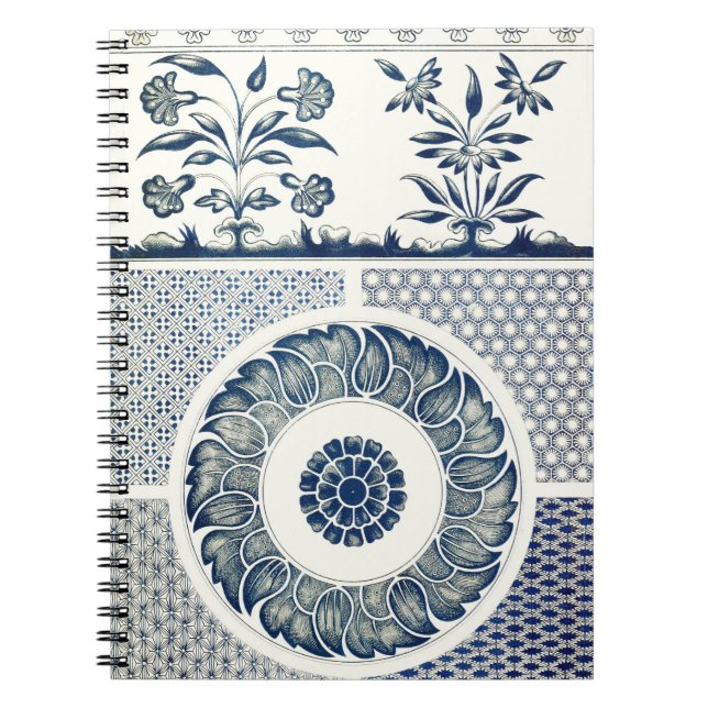 Blue White Floral Chinese Round Notebook (Front)