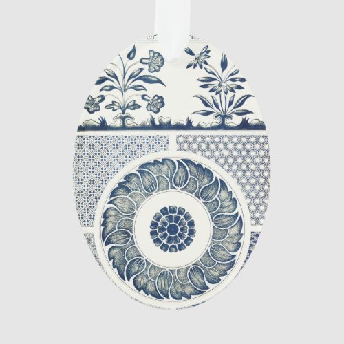 Blue White Floral Chinese Round Ornament
