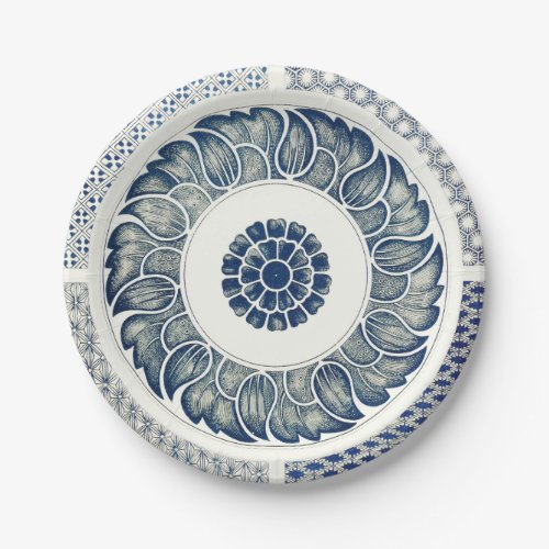 Blue White Floral Chinese Round Paper Plates