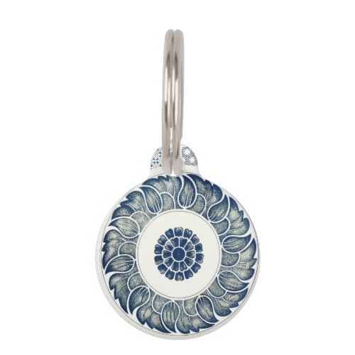 Blue White Floral Chinese Round Pet ID Tag