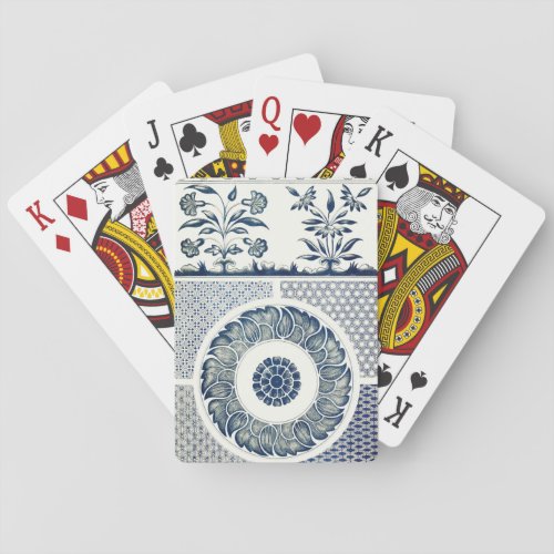Blue White Floral Chinese Round Poker Cards