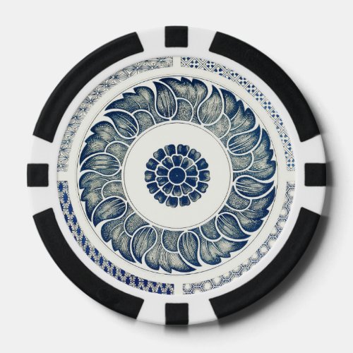 Blue White Floral Chinese Round Poker Chips
