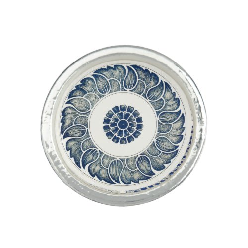 Blue White Floral Chinese Round Ring