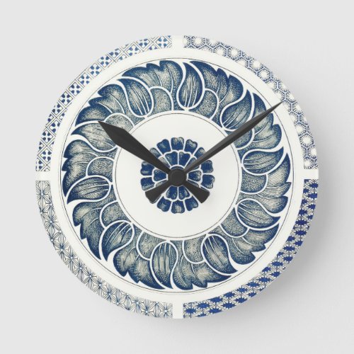 Blue White Floral Chinese Round Round Clock