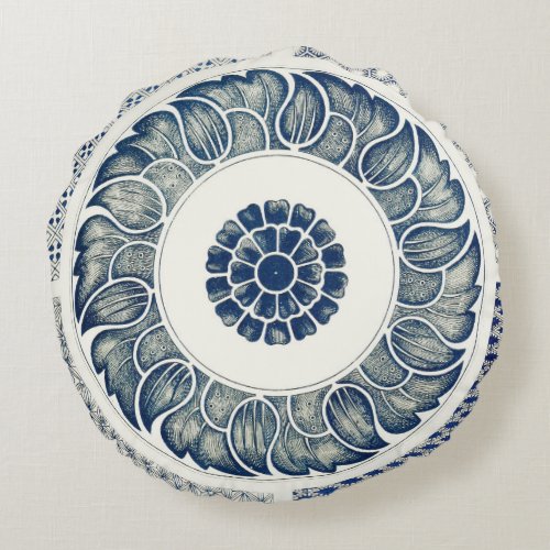 Blue White Floral Chinese Round Round Pillow