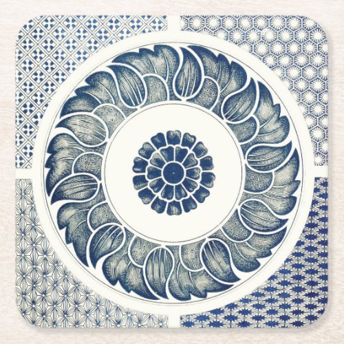 Blue White Floral Chinese Round Square Paper Coaster