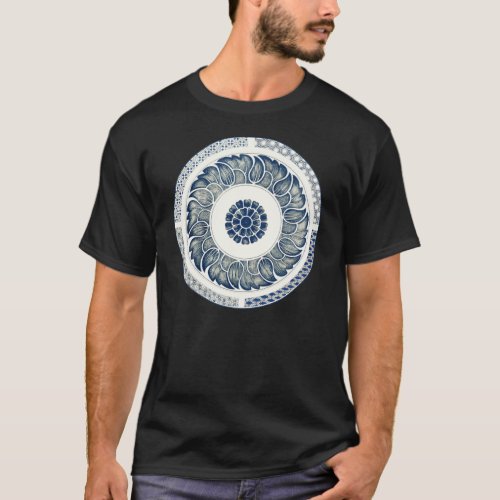 Blue White Floral Chinese Round T_Shirt