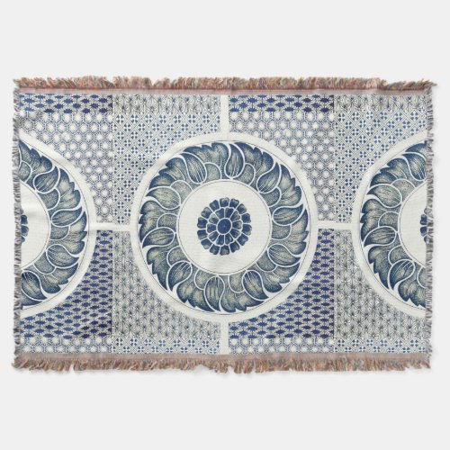 Blue White Floral Chinese Round Throw Blanket