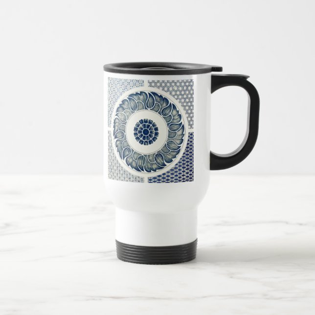 Blue White Floral Chinese Round Travel Mug (Right)