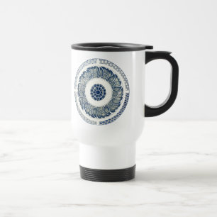 Blue White Floral Chinese Round Travel Mug