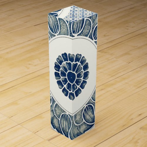Blue White Floral Chinese Round Wine Gift Box