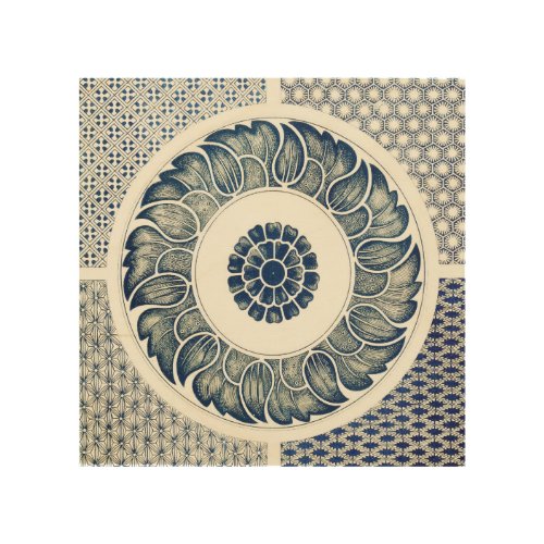 Blue White Floral Chinese Round Wood Wall Decor