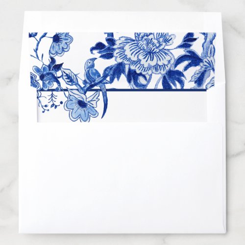 Blue White Floral Chinoiserie Bird Watercolor Envelope Liner