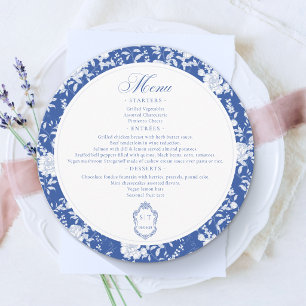 Blue White Floral Chinoiserie Wedding Dinner Round Menu