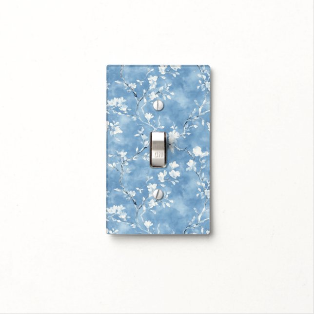 Blue White Floral Christmas Light Switch Cover (In Situ)