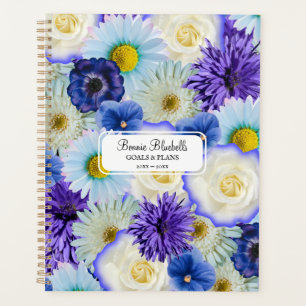 Blue & White Floral Collage Big Bold Personalized Planner