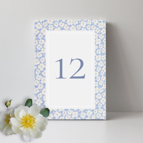 Blue  White Floral Custom Table Number Wedding 