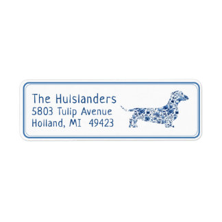 Blue White Floral Dachshund Return Address Label