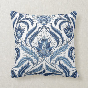 Blue & White Floral Damask Decorative Throw Pillow