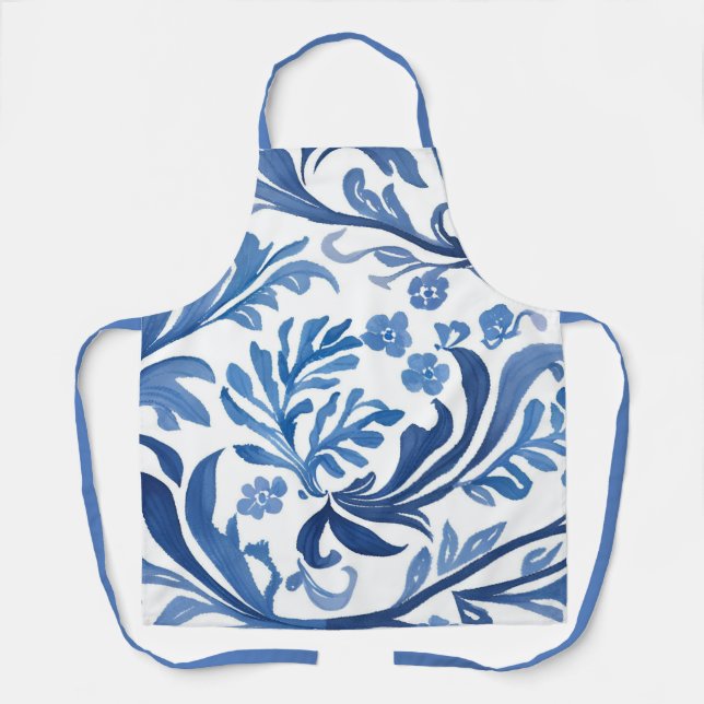 Blue & White Floral Design | Chinoiserie Pattern Apron (Front)