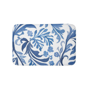 Blue & White Floral Design Chinoiserie Pattern Bath Mat