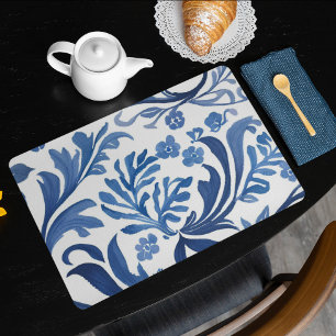 Blue & White Floral Design   Chinoiserie Pattern Cloth Placemat