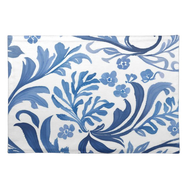 Blue & White Floral Design | Chinoiserie Pattern Cloth Placemat (Front)
