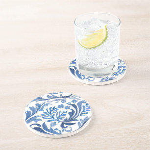 Blue & White Floral Design   Chinoiserie Pattern Coaster