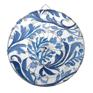Blue & White Floral Design   Chinoiserie Pattern Dart Board