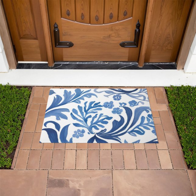 Blue & White Floral Design | Chinoiserie Pattern Doormat (Creator Uploaded)