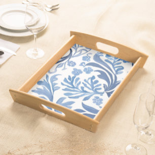 Blue & White Floral Design   Chinoiserie Pattern Serving Tray