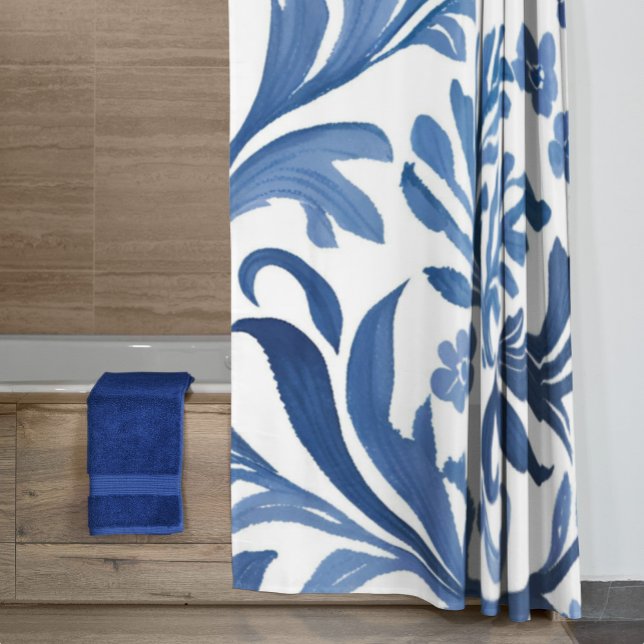 Blue & White Floral Design | Chinoiserie Pattern Shower Curtain (Creator Uploaded)