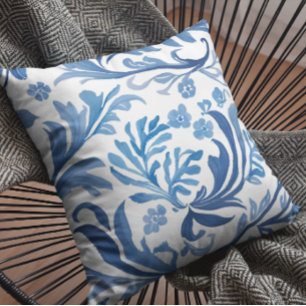 Blue & White Floral Design   Chinoiserie Pattern Throw Pillow