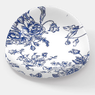 Blue & White Floral Dome Shape Glass Paperweight